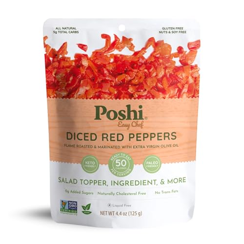 POSHI Diced Red Peppers, Fire-Roasted, Ready-to-Use, 4.4 oz (Pack of 6) - image 1