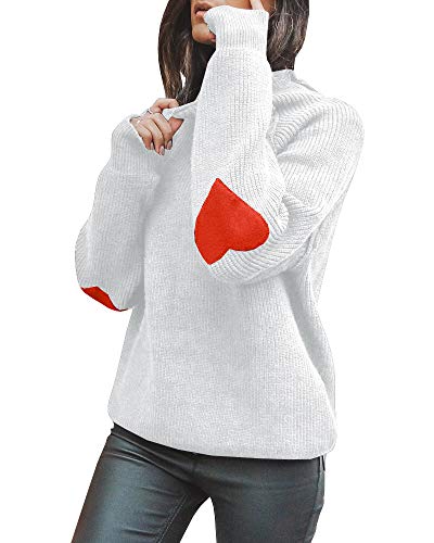 FERBIA Women Turtleneck Sweater Oversize Heart Slouchy Chunky Pullover Baggy Batwing Knit Cute Loose Fall Cozy Comfy Top White FERBIA Women Turtleneck Sweater Oversize Heart Slouchy Chunky Pullover Baggy Batwing Knit Cute Loose Fall Cozy Comfy Top White