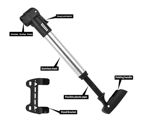 Mini Bomba para Bicicleta, Bico Fino e Grosso, Preto e Prata