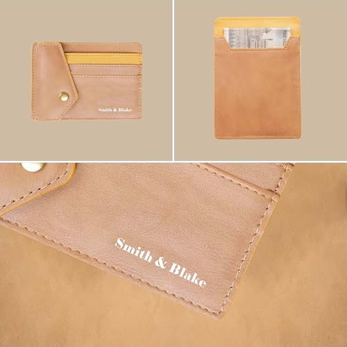 Image of Smith & Blake - Credit Card Holder Wallet for Men and Women - 3 ATM Card Slots - Snap Button Pocket - Back Pocket - Beige Premium Leatherette - Prospero