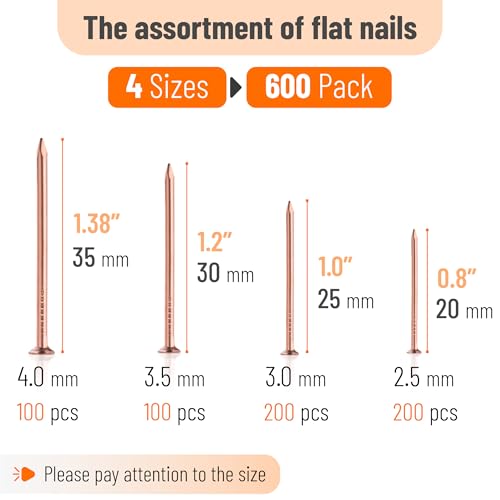 Image of Mr. Pen- Nail Assortment Kit, 600 Pcs, 4 Sizes, Rose Gold Picture Hangers