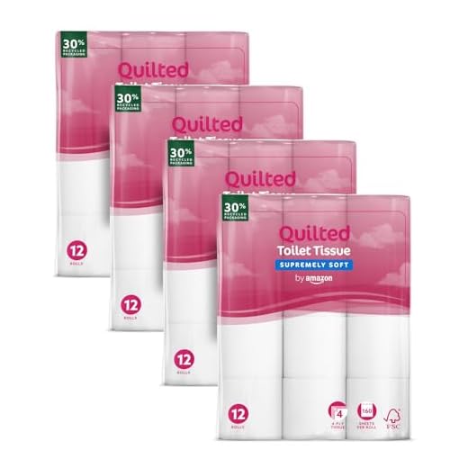 by Amazon Papier Toilette, 4 Épaisseurs Matelassé, Douceur Suprême, 48 Rouleaux (4 Paquets de 12), 160 Feuilles par Rouleau, Certifié FSC