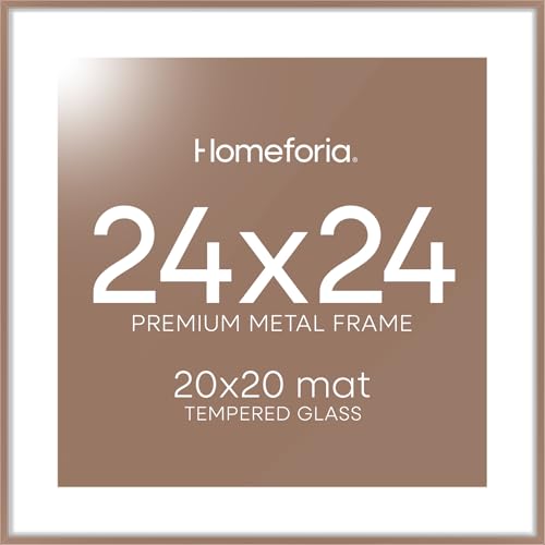 Image of Homeforia 24x24 Picture Frame Mocha, High End Metal 24 x 24 Large Square Poster Frame Matted to 20 x 20 in Photo, 24by24 Thin Mocha Frames with Mat 20x20 inch Print, Tempered Glass, Wall Kit, Set of 1