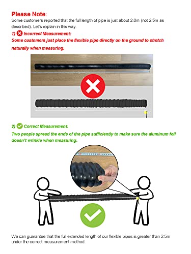 LOOTICH PVC Alu Flexrohr Ø153mm Länge 2.5m Abluftschlauch Flexibel Luftleitungen Rohr Flexschlauch für Badezimmer Küche Hydroponik HVAC Lüftung 2 Stück Schlauchschelle Edelstahl Schwarz