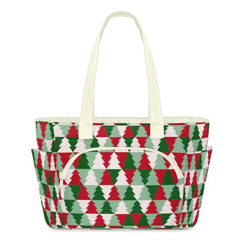 Sac fourre-tout léger matelassé avec motif arbres de Noël pour femme grand format