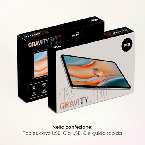 Spc Gravity Pro - Tablet Da 12 Pollici Con Display Fhd Antiriflesso Matte View | 256 Gb Espandibili, 6 Gb Di Ram | Connessione 4G, Octa-Core E Android 14 | Ricarica Rapida Da 18 W | Color Lunar Mist - 8