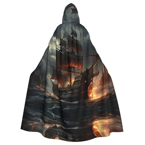 EUIYCBA Capa con capucha para hombre, diseño de velero pirata, disfraz de cosplay color negro