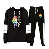 JLTPH Conjuntos Deportivos para Unisex LGBT Gay Lesbian Pride 2pcs Conjunto de chándal Love is Love Arco Iris Impreso Manga Larga Sudadera con Capucha + Pantalones Deportivos Trajes Chándal