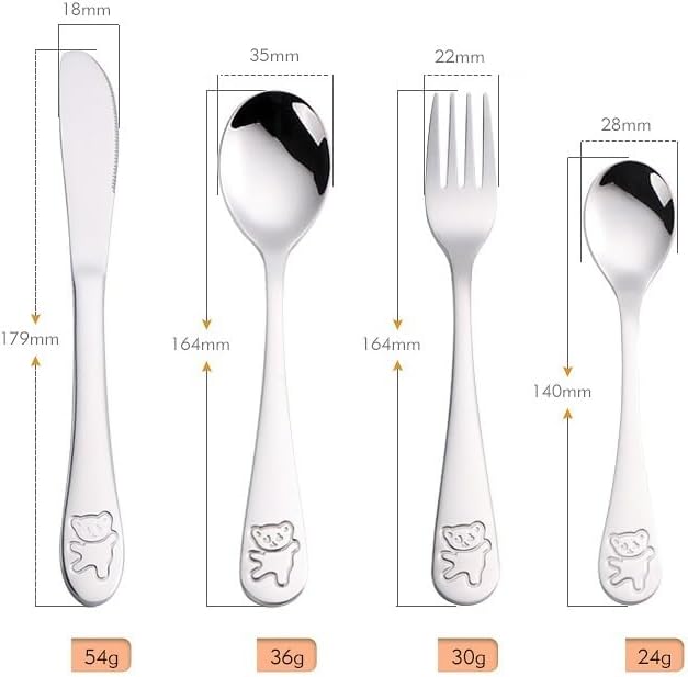 Silverware Flatware Cutlery Set, 4/16/24/32/40/48 Pieces 304 Stainless Steel Tableware Creative Cartoon Bear Knife, Fork and Spoon Tableware Set,Silver-6Set-24P,Silver-8Set