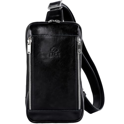 Time Resistance Brusttasche Leder Herren - Stylische Umhängetasche - Sling Bag - Rücken & Brust - 100% Leder - Italienische Handwerkstradition