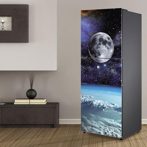 Pegatinas para frigorífico, pegatinas para la nevera, para puerta de cobertura completa, fundas para frigorífico, pegatinas de pared para cocina, espacio lunar cielo estrellado (M: 60x180 cm)