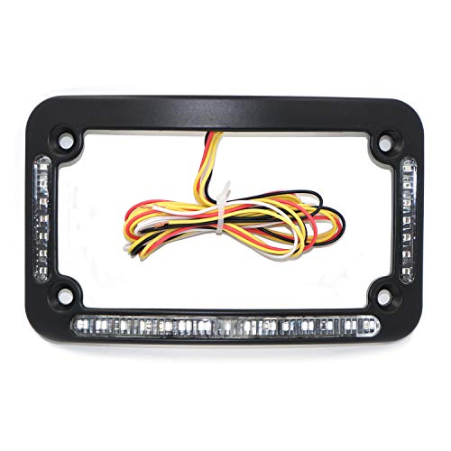 Hongk- Motorcycle Curved License Plate Frame W/Dual Led Brake Or Turns - Black Finish Universal Compatible With Any Motorcycle [P/N: Mt294-007-Bk] #TOP1