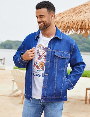Image of Bindefon Denim Jackets for Men Trucker Jean Jacket Unlined Coats Spring Fall Outfits