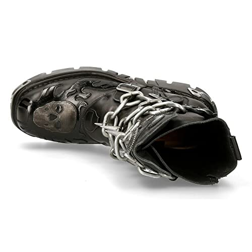 New Rock Men's 727-S1 Metallic Black Leather Spikes Gothic Mid Calf Punk Rock Boots #TOP7