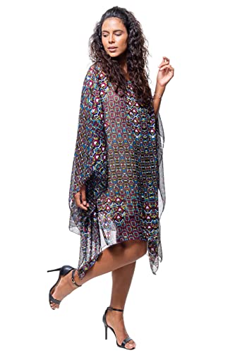 Kaftan 101 Resort Wear Vestido Curto Crepe Estampado Cor:Roxo;Tamanho:ÚNICO