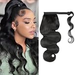 Yacurcur Body Wave Ponytail Extension Human Hair with Magic Paste Warp Around 10A Brazilian Virgin Human Hair Ponytail for Black Women Natural Black Color 16 Inch
