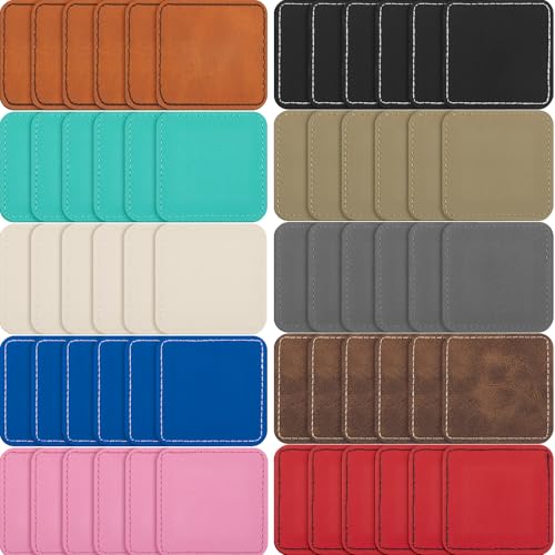 Dunzy 60 Pcs Leather Hat Patch Blank 2.5 Inch Blank Laserable, Multicolor