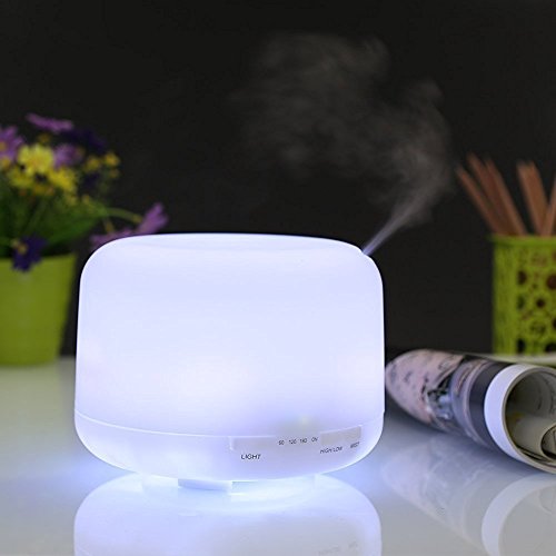 Kyansin Diffuseur d'huiles essentielles 500ml, Humidificateur d'air, Brume fraîche avec changement de 7 couleurs, 3 réglages de l'heure, Arrêt automatique pour la maison, le bureau
