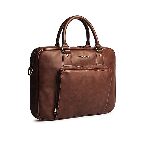 Image of Gauge Machine Professional Vegan Leather Messenger Briefcase Bag for Office |Fits upto 14 /15 / 16 inch Laptop |Separate Padded Laptop Compartment |Water Resistant |Men & Women |16L