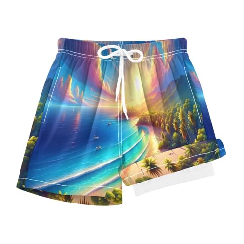 YANENDIE Boy Swim Trunks with Compression Liner Tropical Beach Sunlight Boys Swim Shorts Quick Dry Beach Shorts