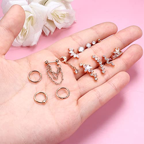 Jstyle 14Pcs Stainless Steel Earrings Set For Women Men Star Moon Snake Crown 16G Cartilage Earrings Set Hypollergenic Flatback Stud Earrings Piercing Jewelry Rose Gold #TOP6