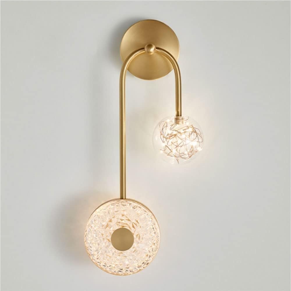 HPTHLY Indoor Wall Lights Fixtures Nordic Brass Wall Sconces For Bedroom Bedside Led With Copper Finish Metal Wall Lamps With Acrylic Glass Shade Lighting (Right)