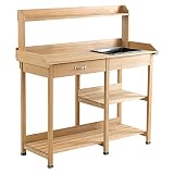 Wooden Outdoor Planting Gardening Garden Potting Bench Workbench Workstation Table Removable Sink Dr