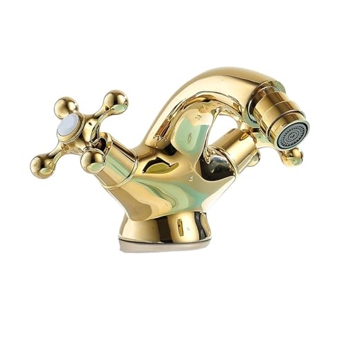 Robinet de bidet vintage en laiton G1 2 avec deux poignées en céramique à trou unique pour salle de bain, finition or antique, design rétro