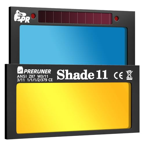 Image of Preruner Core Series Shade 11 Gold Auto Darkening Welding Lens, Gold Coating Cool Blue Puddle View, 2" x 4 1/4" x 0.2", Fits Sugar Scoop & Pancake Welding Hoods