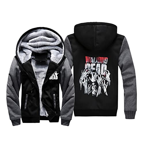 WENHUI Sherpa Hoodie Veste zippée pour hommes-The Walking Dead Sweat-shirt imprimé en laine Pull chaud Manteaux épais(Color:C,Size:2XL) Cover