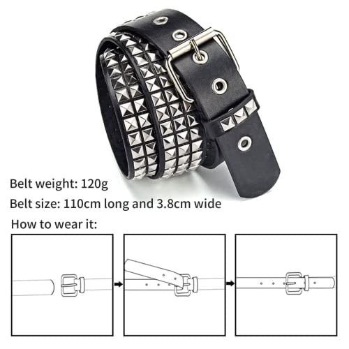 Punk Leather Belt,Studded Belt Square Beads Rivet Belt Metal Pyramid Belt For Jeans (Sliver) #TOP4