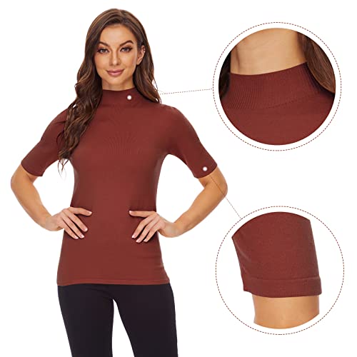 Image of Anbenser Women's Short Sleeve Mock Pullover Sweater Knit Jersey Top Slim Fit