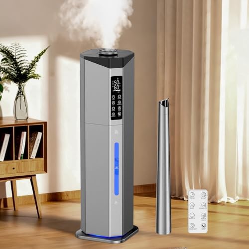 Humidifiers for Bedroom - GloryAir 2.38Gal/9L Dual Atomizers Top Fill Humidifier for Large Room 2000ft² with Auto Rotation 7-Color Light Humidistat Quiet Commercial Humidifiers for Plants Baby Adults
