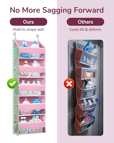 Image of ULG 1 Pack Over Door Organizer with 5 Large Pockets 10 Mesh Side Pockets, 44 lbs Weight Capacity Hanging Storage Organizer with Clear Window Kids Toys, Shoes, Diapers, Pink