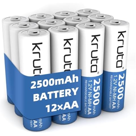 Kruta Rechargeable AA Batteries, Ni-MH Double A Solar Batteries 2500mAh High Capacity 1.2V Pre-Charged for Outdoor Solar Lights, String Lights Pathway Lights (12 Pack AA Solar Battery) Cover