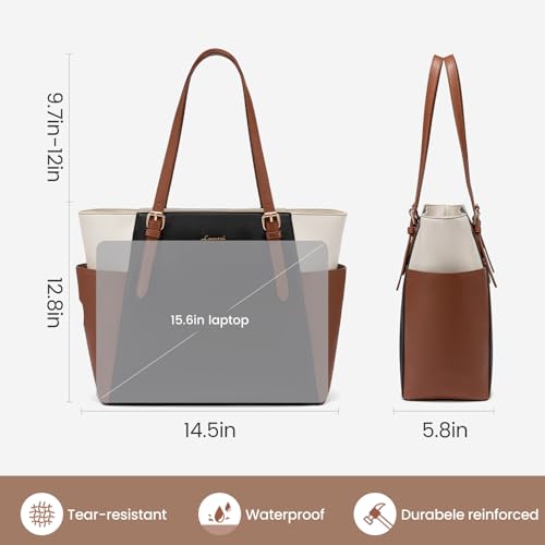 LOVEVOOK Laptop Tote Bag for Women With Large Cup Holder, Leather Work Tote Bag for Women,15.6 Inch Professional Computer Briefcase Business Teacher Commuter Shoulder Bag,Office Travel Gift4