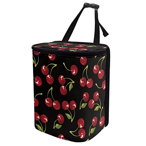 Image of Talayituse Black Cherry Pattern Car Trash Can with Lid, Leak Proof Auto Trash Bag Hanging Vehicle Garbage Can Multipurpose Storage Container for Back Seat Road Trip