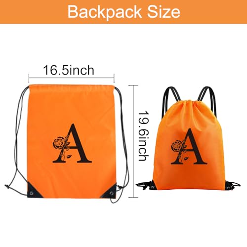 2Pcs Drawstring Backpack, Personalized Initial Design Gym Backpack for Women Men Drawstring Bags Water Resistant String Bag Track Bag for Yoga Traveling Outdoor Sports-Orange (Letter S)3