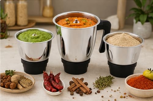Image of Jaipan Black Beauty Mixer Grinder 900W with 3 Stainless Steel Jars | Heavy Duty Motor | 3 Speed Incher Control | Overload Protection | Durable ABS Body | Polycarbonate Lids | Sharp SS Blades | Black