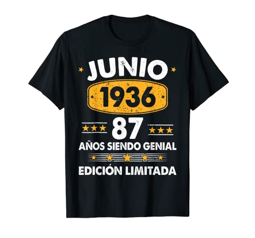 Hombre 87 Años Cumpleaños Regalo Hombre Junio 1936 Junio 87 Años Camiseta