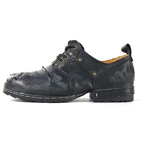 Image of OSSTONE Moto Boots for Men Fashion lace-up Leather Chukka Boots Casual Shoes Metal Cleats OS-6015-3-A-US-R Metal Black