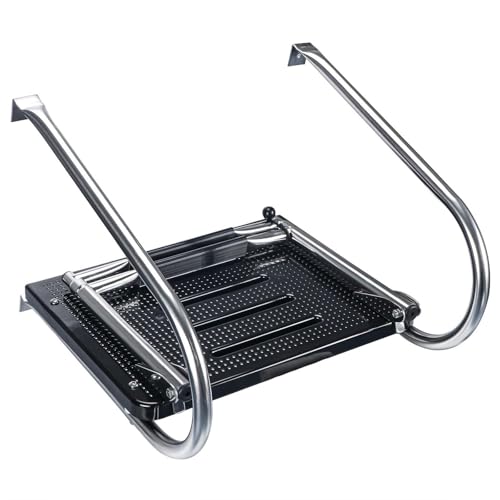 QSTDGVPW 2 Step Boat Ladder with Platform Nonslip Detachable Replace Folding Ladder Stainless Steel, Black