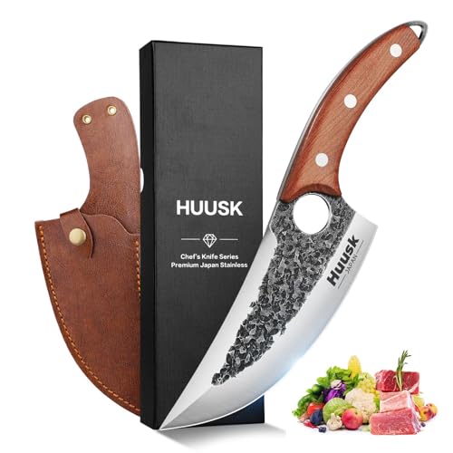 Huusk Viking chef knife with sheath, hand forged butcher knife