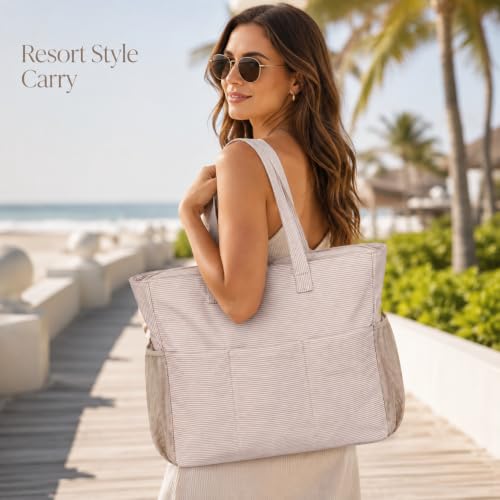 Image of LEDAOU Beach Bag Waterproof Sandproof Women Beach Tote Pool Bag with Zipper for Swim Gym Grocery Travel with Wet Pocket