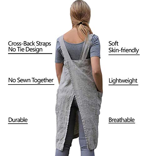 Vlzufe Cotton Linen Apron For Women Cross Back Apron Pinafore Dress For Baking Cooking Gardening Work #TOP3