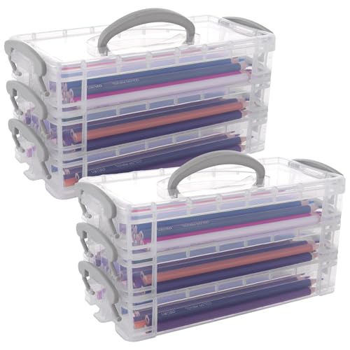 ASelected 2 Stück Stiftebox 3 Tier Stapelbar Stifte Organizer mit Snap-Dicht 20.5 x 10 x 10.5 cm Bürobedarf Organizer für Art Supply, Kosmetika, Werkzeugteile