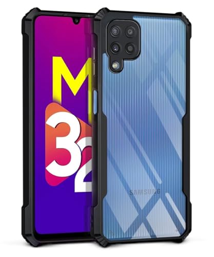 Image of WOW IMAGINE Shock Proof Clear Back Cover Case Mobile Cover for Galaxy M32 4G (Hard | Hybrid PC + TPU | Full Armour Device & Camera Protection | Black)