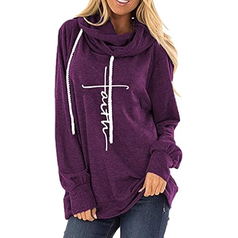 TYQQU Women Loose Drawstring Hoodie Long Sleeve Sweatshirts Casual Turtleneck Relaxed Solid Top Dark Purple XL Cover