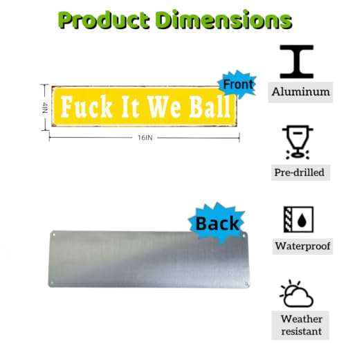 Fuck It We Ball Metal Sign, 16x4 Funny Meme Wall Decor, Garage Game Rooms - image 2