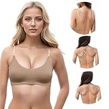 Varsbaby Womens Clear Strap Backless Bra Low Back Wireless Invisible Dance Bra(D384-Beige-XL)